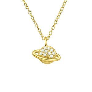 14k Gold Dainty Saturn Necklace